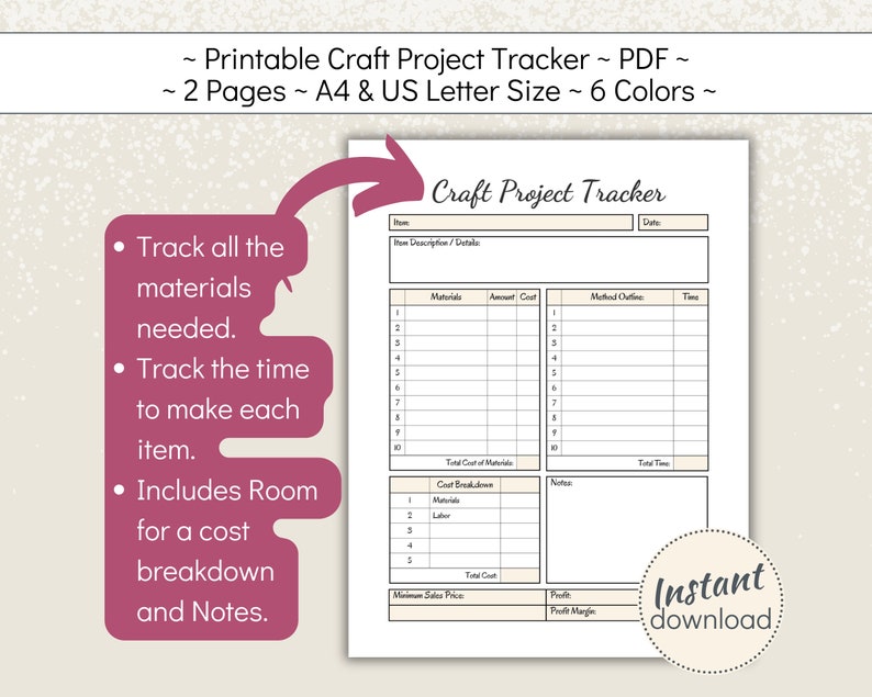 Printable Artisan Project Tracker, Craft Creation Planner, How to ...