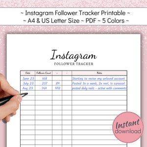 Instagram Follower Tracker Printable, Social Media Subscriber Growth ...