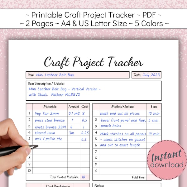 Printable Craft Project Tracker, Artisan Item Creation Planner, How to Crafting Log, Costing Sheet for Handmade Goods, A4, US Letter, PDF