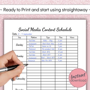 Social Media Content Planner Printable, Youtube, Tiktok, Instagram Post ...