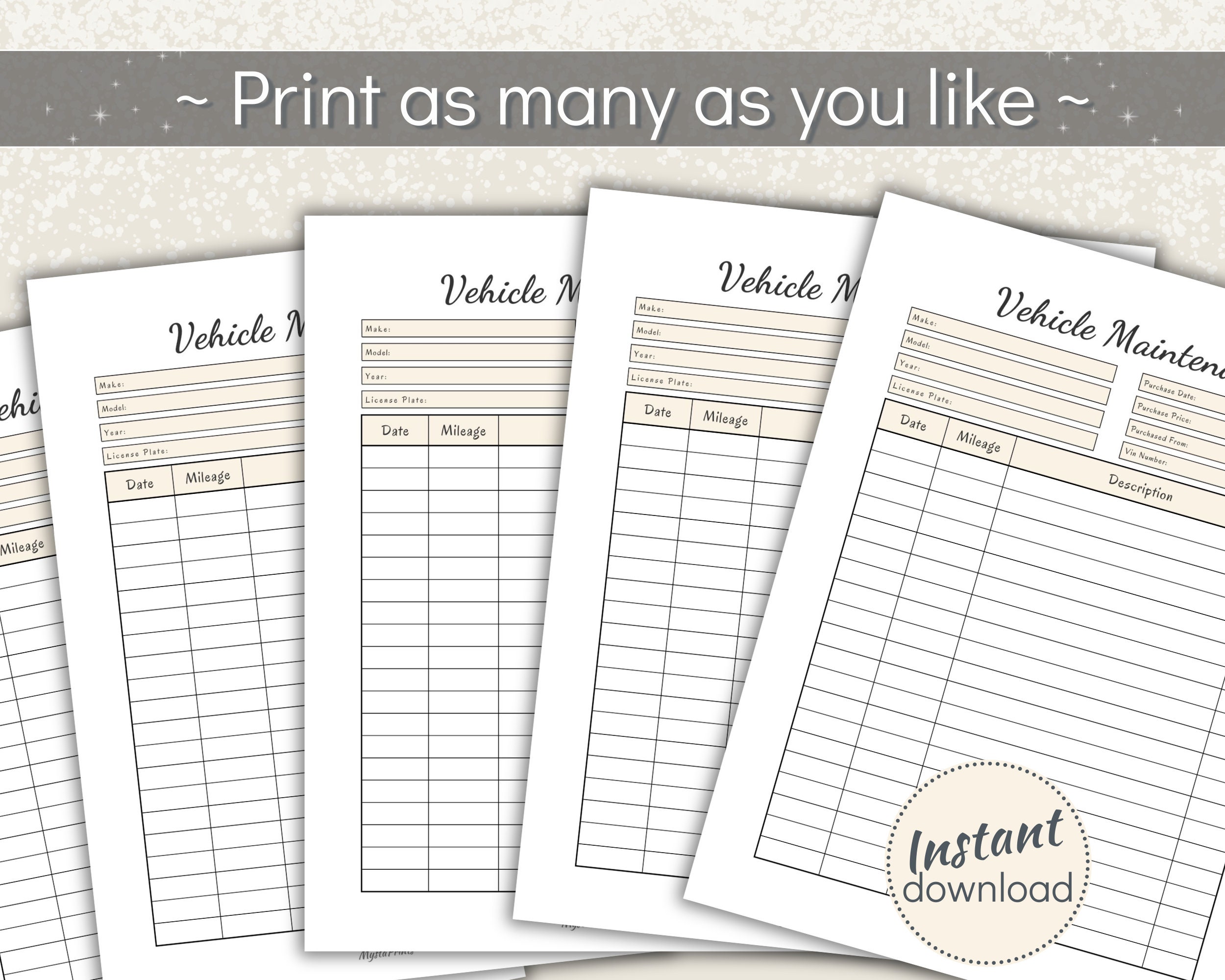 Printable Vehicle Maintenance Log Book: A4 & US Letter (PDF) - Etsy