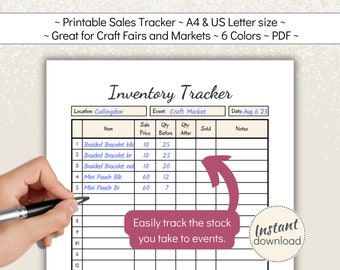 Printable Stock Tracker, In-Person Inventory Tracking Sheet for Small Business at Craft Fairs, Festivals and Markets, A4, US Letter PDF,