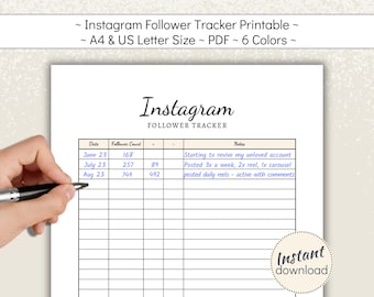 Instagram Follower Growth Tracker: Social Media Planner (A4, US Letter PDF)