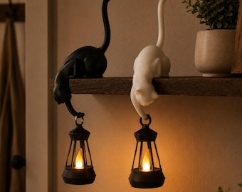 Personalized 3D Printed Cat Shelf Hook with Light,Custom Name,Gothic Bookshelf Lamp Hanging Decor,Halloween Gift for Cat Lovers & Pet Owners