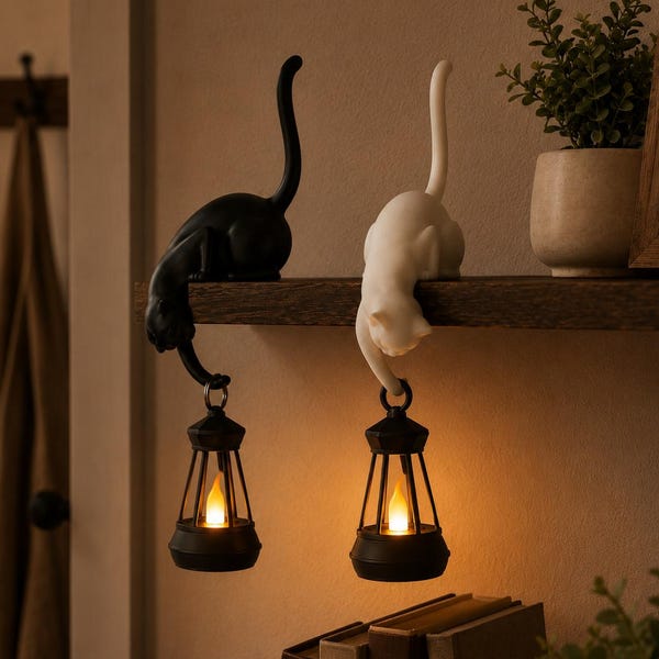 Personalized 3D Printed Cat Shelf Hook with Light,Custom Name,Gothic Bookshelf Lamp Hanging Decor,Halloween Gift for Cat Lovers & Pet Owners