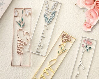 Birthday gift Custom metal Flower Bookmark - Personalized Gift for Her/Him, Friend, Wife - Colorful 3D Name Bookmark- Anniversary Present