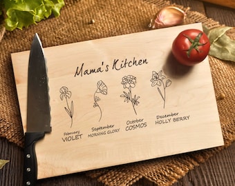 Mother's Day Custom Cutting Board - Personalized Grandma Gift - Mom Kitchen Decor - With Kids Names - Housewarming or Engagement Gift Idea