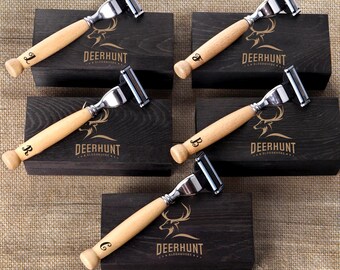 Fathers Day Personalized Groomsmen Gift Set | Best Man & Usher Razor | Bachelor Party Proposal | Men's Wood Razor Shaving Kit | Dopp Kit