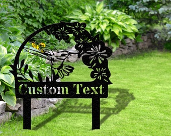 Personalized Custom Hummingbird Metal Garden Sign Butterfly Memorial Garden Sign Bird with Stakes Garden Sign Decor Custom Name Garden Sign