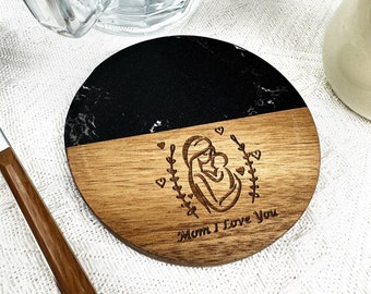 Mothers Day Gift Coasters Custom Engraved Marble Coaster Customizable Coasters Wooden Personalized Coasters Gift For Mom Her