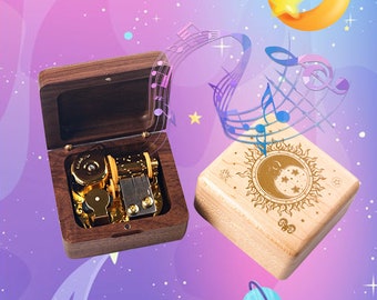 Boîte à musique gravée en bois Constellation personnalisée, motifs constellations gravés en bois - Cadeau unique personnalisé pour femme, cadeau d'anniversaire pour enfant et elle