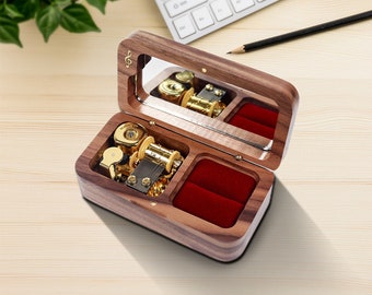 Birthday Gift Personalized Wood Music Box Ring box Mirror Custom Wood Engraved Text and Pattern Jewelry Music Box Anniversary Gifts For Her