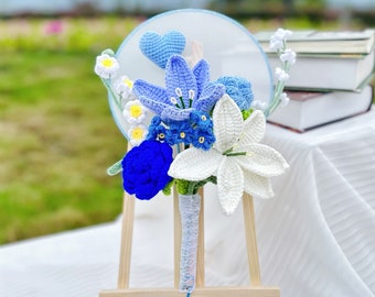 Mother's Day Silk Fan Crochet Flower Bouquet - Handmade Anniversary & Birthday Gift - Elegant Floral Arrangement - Perfect for Her