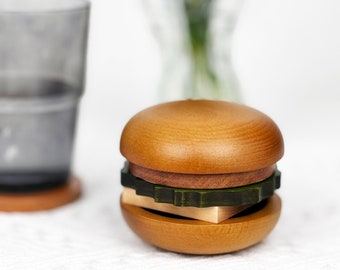 Birthday Gift Custom Wooden Handmade burger Coaster set Magnetic Coasters Personalized Hamburger Drink Coasters  Unique Housewarming Gifts