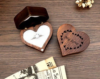 Personalize Custom Engraved Wooden Handmade Heart Ring Box,Elegant Engagement Ring Box,Groom and Bridal Ring Box ,Wedding Gift For Her Him