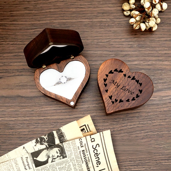 Personalize Custom Engraved Wooden Handmade Heart Ring Box,Elegant Engagement Ring Box,Groom and Bridal Ring Box ,Wedding Gift For Her Him