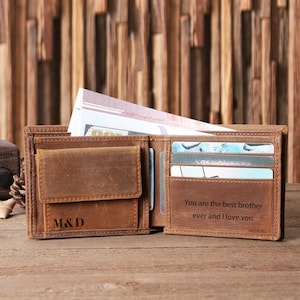 Cartera de cuero personalizada para el Día del Padre - Regalo para él/ella - Billetera plegable grabada - Billetera de viaje delgada para hombre - Regalo de aniversario personalizado