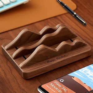 Birthday Gift Custom wooden Laptop Stand for Desk - Triple Laptop Holder, Macbook Pro Dock, Desk Organizer - Personalized Gifts for Him