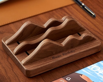 Soporte de madera personalizado para portátil, ideal para el Día del Padre. Soporte triple para portátil, base para MacBook Pro y organizador de escritorio. Regalos personalizados para él.