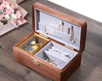 Mothers day gift Customized Wooden Jewelry Box Music Box Personalized Travel Partition storage Jewelry Box Engraved Music Box Gift For Her