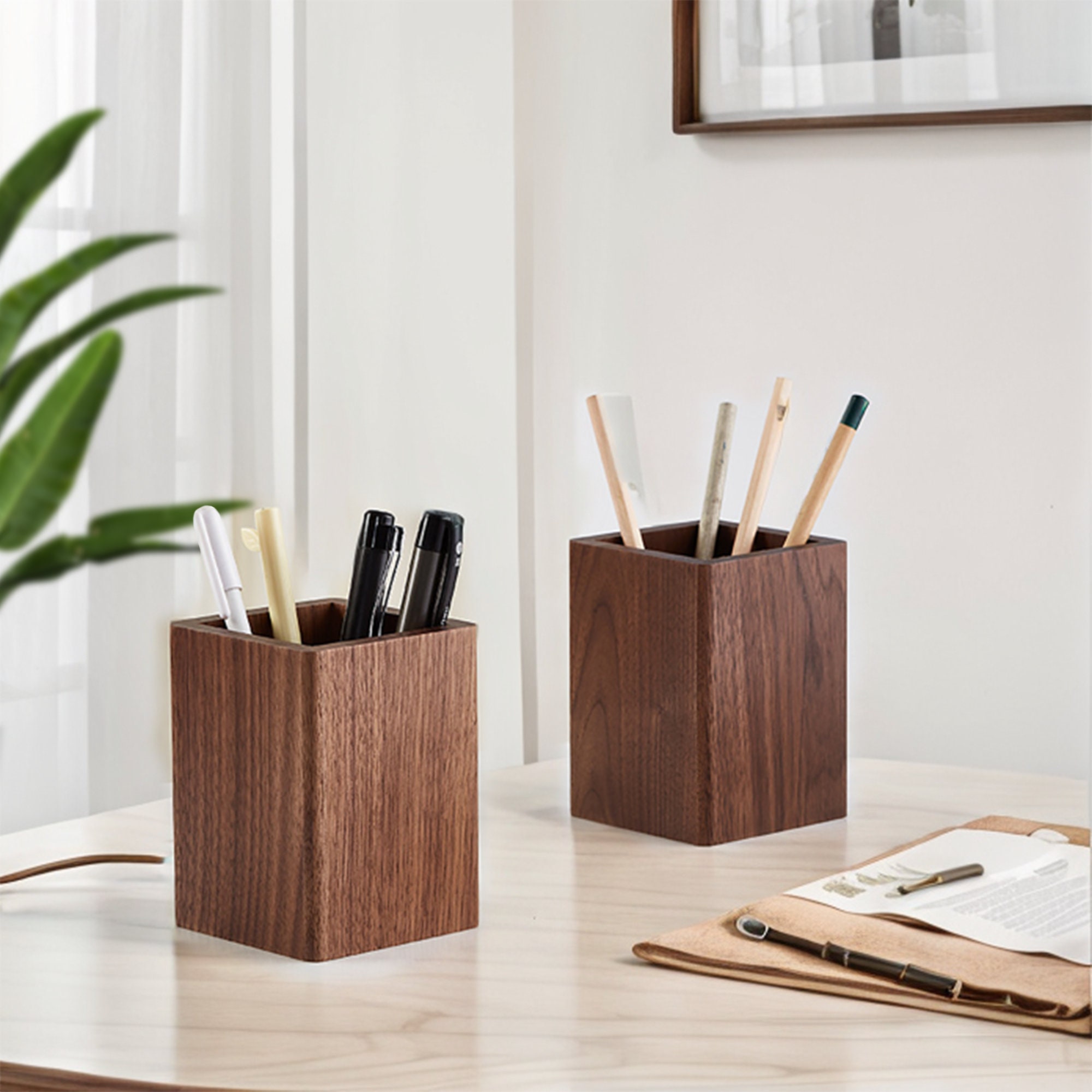 Custom Engraved Wood Pen Holder Personalized Desk Organizer Etsy