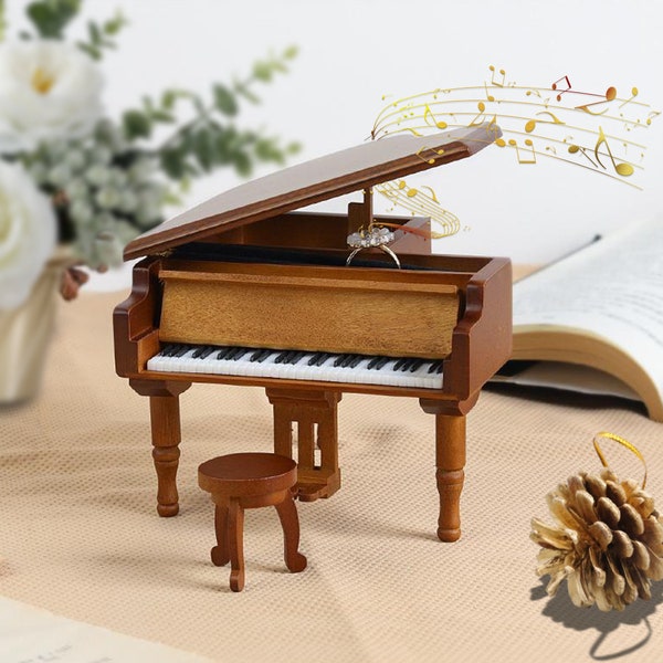 Día del padre Caja de música de piano personalizada Caja de música grabada en madera Caja de anillo de boda personalizada Regalo de piano de aniversario personalizado para niña papá ella