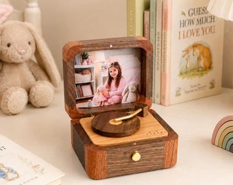 Personalized Photo Music Box for Kids, Vintage Record Player Music Box, Custom Picture Keepsake Gift, Birthday Gift for Children