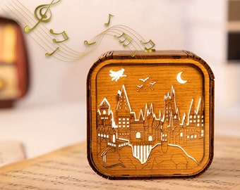 Mothers day gift Harry Potter Personalized Engraved Music Box Wood 3D Music Box Night Light Music Box Spirited Away Unique Gift for Kids Her