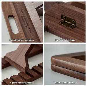 May include: A wooden laptop stand with six adjustable gears, a high-quality brass hinge, and hand-polished corners. The stand features a default engraving position with the text "The Mountains Are Calling And I Must Go".