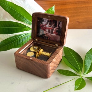 Fathers day gift Music Box Personalized Gifts Custom Music Box With Your Picture & Engraving , Anniversary Gifts For Your Mom For Boyfriend Square Style 1