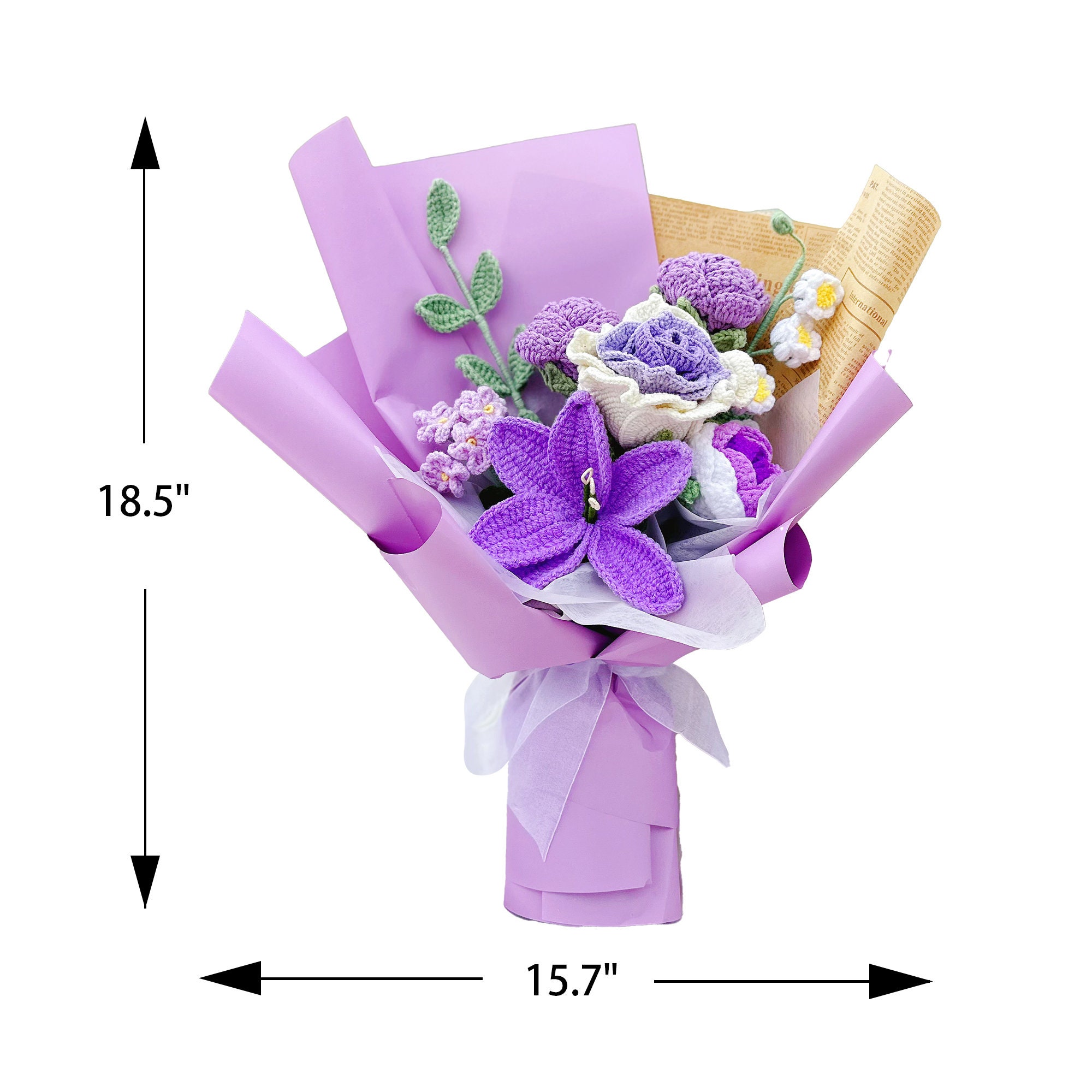 Bouquet di fiori all'uncinetto fatto a mano, rose lavorate a