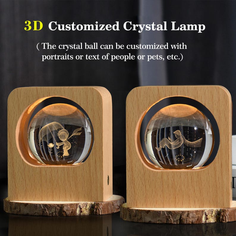 Fathers Day Gift 3D Crystal Photo Custom Engraved Night Light - The Little Prince Personalized Wedding & Anniversary Gifts, LED Base image 3