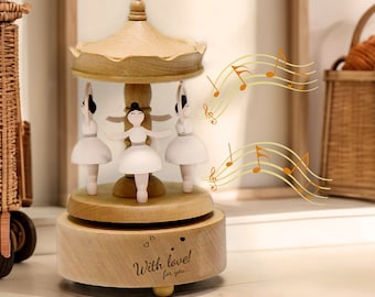 Moeders dag cadeau Aangepaste Carrousel Muziekdoos Gepersonaliseerde Ballerina Muziekdoos Heirloom Muziekdoos Gegraveerde Muziekdoos cadeaus voor Baby Girl Boy