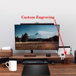 Birthday Gift  Wooden Monitor Stand for Desk - Modern PC Raised Stand with Desk Shelf - Perfect Desk Accessories and Gift for him