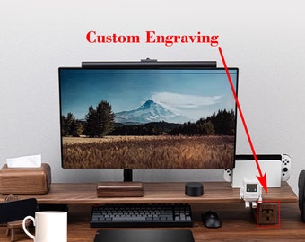 Soporte de monitor de madera para escritorio - Soporte elevado para PC moderno con estante de escritorio - Accesorios de escritorio perfectos y regalo para él - regalo del Día del Padre