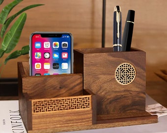 Desk Organizer & Business Card Holder,Walnut Fountain Pen Holder,Unique Wooden Pen Display Case,Personalized gifts,mothers day gift