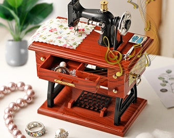 Personalized Vintage Sewing Machine Music Box - Simulated Pedal & Ornament Mothers Day Gift for Mom Anniversary Gift For Mom Grandma Her