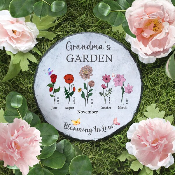 Personalized Garden Stone | Mother's Day Gift for grandfather/Nana | Birth Flower | Custom Outdoor Decor | Garden Gift for Father