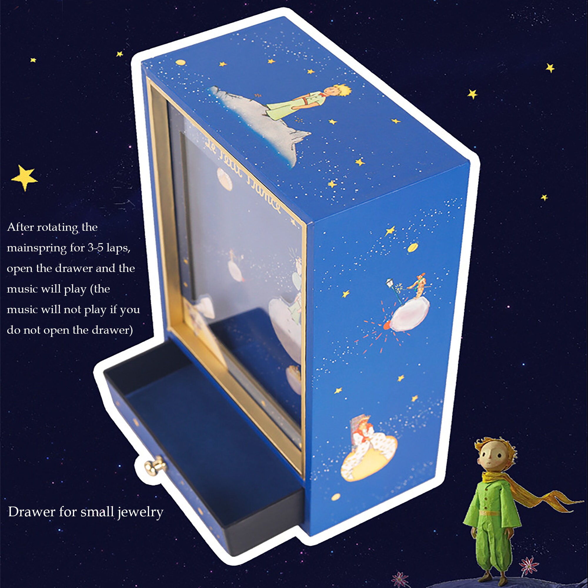 Dancing Music Box Little Prince and the Sheep - Royal blue