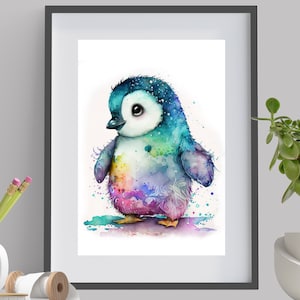 Boho Cartoon Aquarell Pinguin Druck für Kinderzimmer || Niedliches Tier Poster druckbare Wand Kunst Download, Kinderzimmer Wand-Dekor, Baby Pinguin