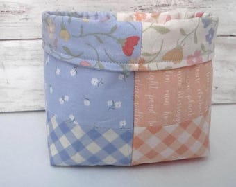 Reversible Fabric Basket with Fold-Over Cuff, Moda Pastel Prairie Collection
