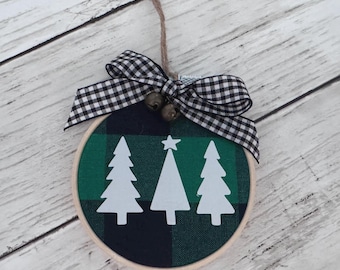 Rustic Christmas Tree Hoop Ornament, Farmhouse Holiday Tree Hanging