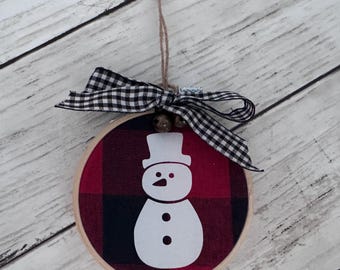 Rustic Christmas Tree Hoop Ornament, Farmhouse Holiday Tree Hanging