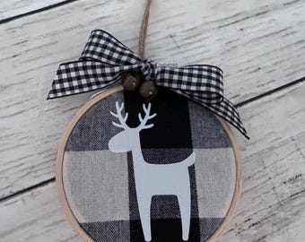 Rustic Christmas Tree Hoop Ornament, Farmhouse Holiday Tree Hanging