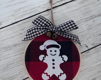 Rustic Christmas Tree Hoop Ornament, Farmhouse Holiday Tree Hanging