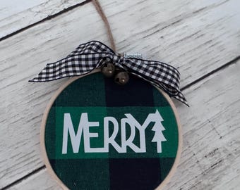 Rustic Christmas Tree Hoop Ornament, Farmhouse Holiday Tree Hanging