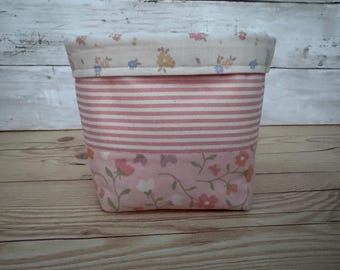 Reversible Fabric Basket with Fold-Over Cuff, Moda Pastel Prairie Collection