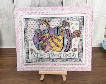 Moms Are Angels Cross Stitch Art with Easel, Mother's Day Gift, Mom Angel Gift