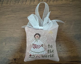 Joy to the World Angel Cross Stitch Ornament, Christmas Angel Gift
