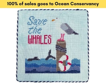 PDF Kreuzstich Stickmuster | Rettet die Wale | 100% des Umsatzes geht an Ocean Conservancy
